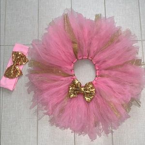 Pink & Gold tutu w/matching headband